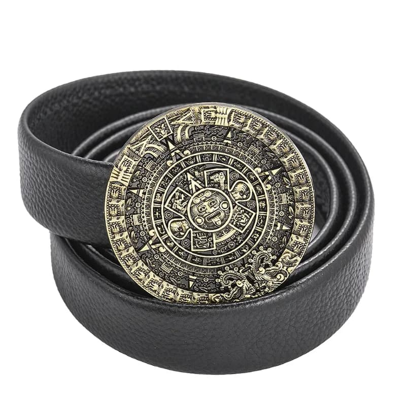 Boucle de ceinture de Style maya avec pierre de calendrier aztèque ronde en relief, accessoire en cuir à la mode en alliage de Zinc, cadeau pour hommes