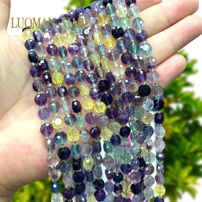 Anneau à facettes en forme de visage, 8mm, Fluorite colorée, perles d'espacement en pierre naturelle pour la fabrication de bijoux, boucles d'oreilles, Bracelets, accessoires