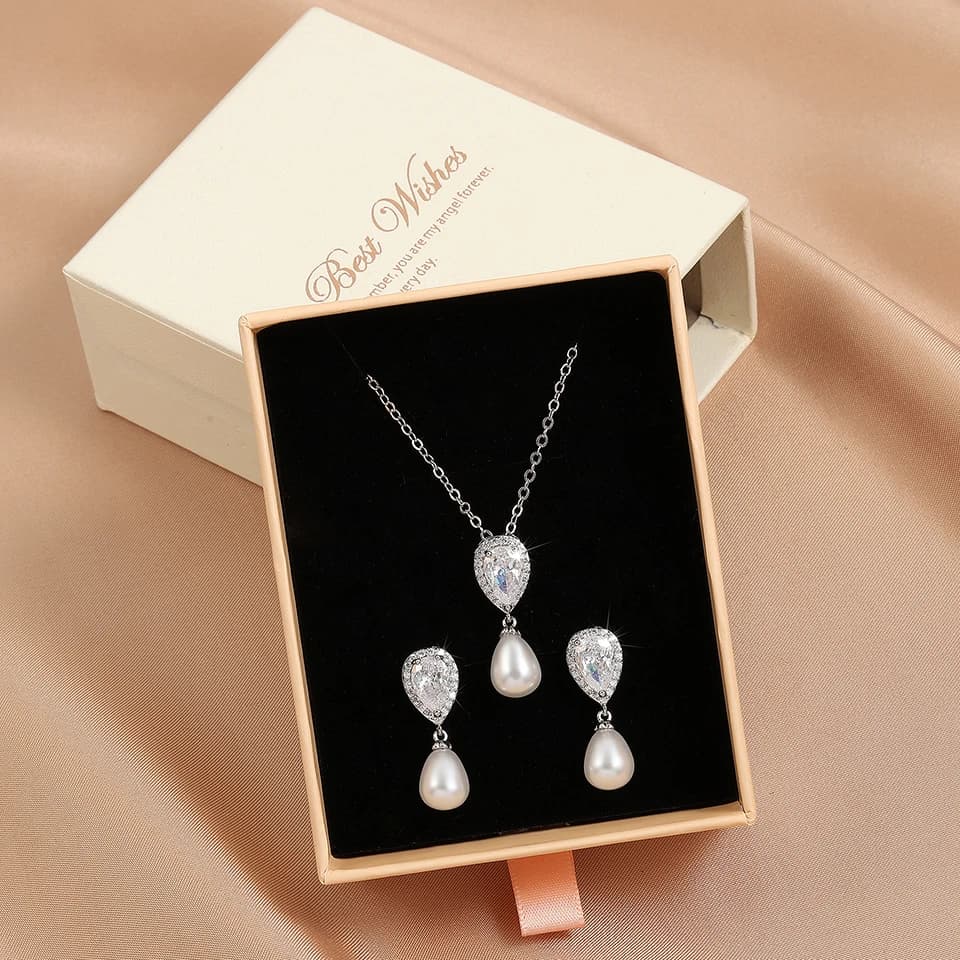 ZAKOL élégant Imitation perle zircone boucles d'oreilles colliers ensembles exquis mariage fiançailles fête bijoux cadeau avec boîte d'emballage