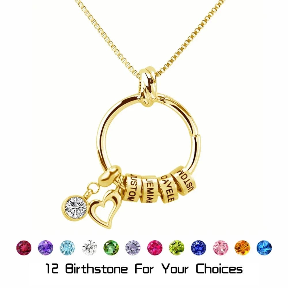 Pendentif avec noms personnalisés, collier de 12 pierres de naissance, perles gravées en acier inoxydable, cadeaux pour la fête des mères, bijoux pour femmes