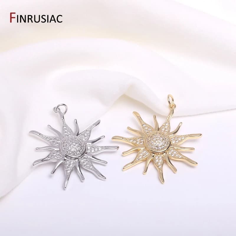 Breloques soleil rondes plaquées or 14K, pendentifs soleil en laiton incrusté de Zircon pour bricolage, fabrication de colliers, accessoires de fabrication de bijoux