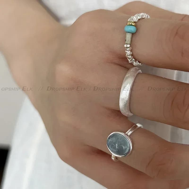 Bagues ovales aigue-marine en argent regardé 925 pour femmes, matiques en cristal réglables en pierre naturelle, bijoux fins de luxe