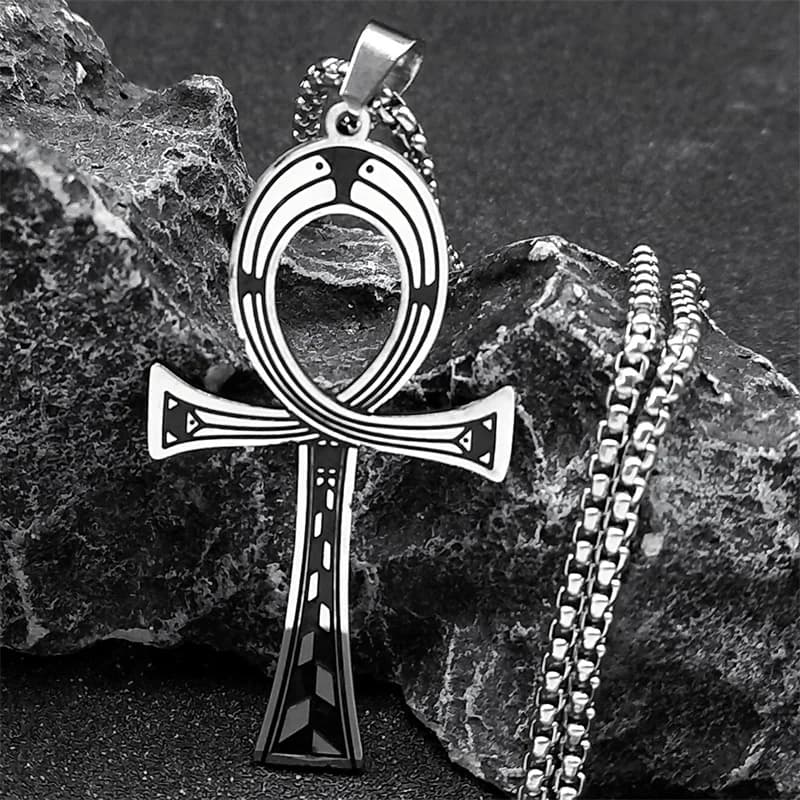 Collier pendentif croix éma enne Ankh pour hommes et femmes, clé de la vie, amulette en acier inoxydable, collier JONecklace égyptien, bijoux cruz egipcia