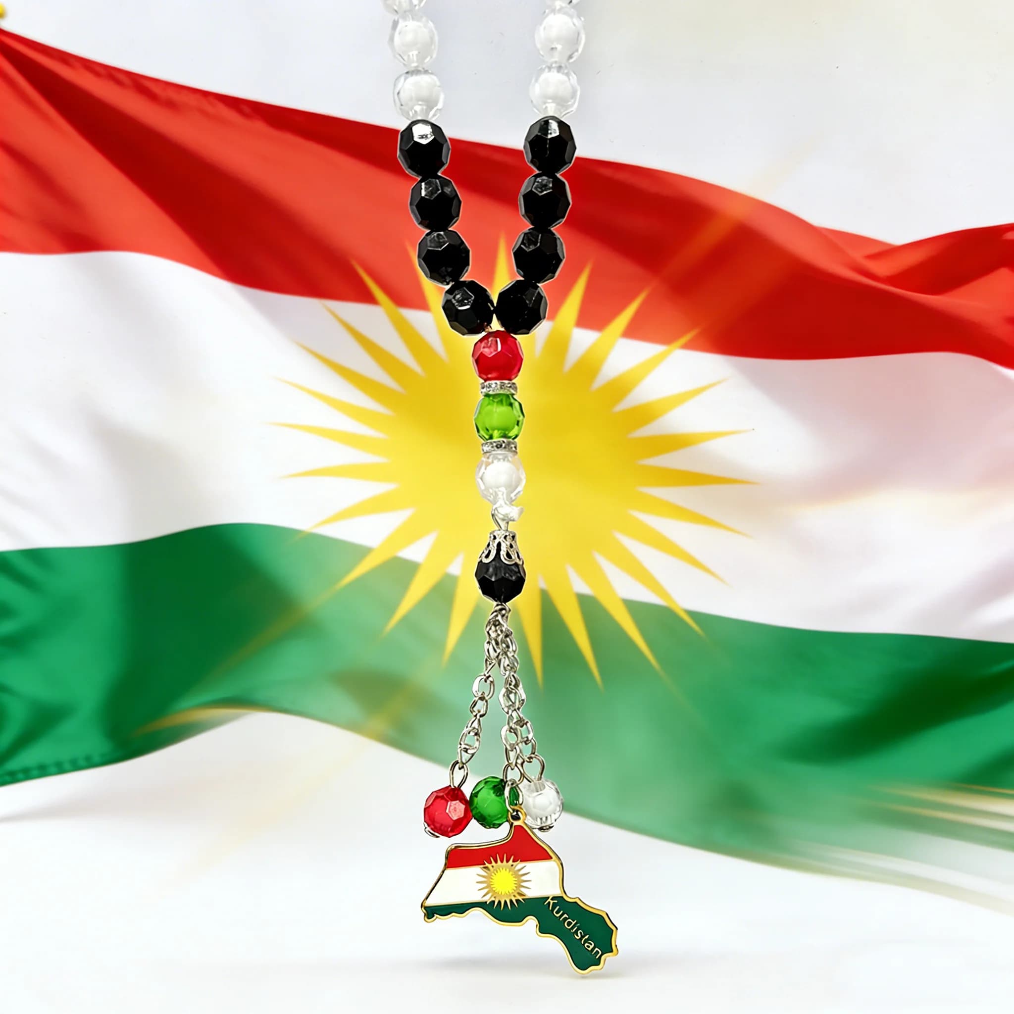 Porte-clés chapelet Tasbih drapeau kurde, bijoux du Kurdistan, à suspendre pour voiture, maison ou bureau, écussons et bannière Kurde Tesbih Kurdische