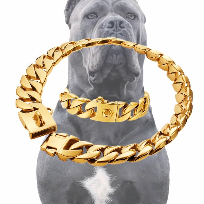 Collier pour grand chien 32 mm, collier en métal pour animaux de compagnie, chaîne en acier inoxydable doré argenté, accessoires pour chien pour Cane Corso, Labrador, Rottweiler