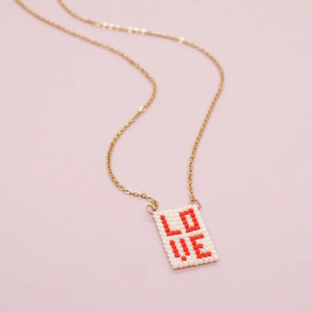 Collier de perles Design d'amour tricot à la main réglable originalité géométrie pendentif bohême marée Simple collier de perles de riz