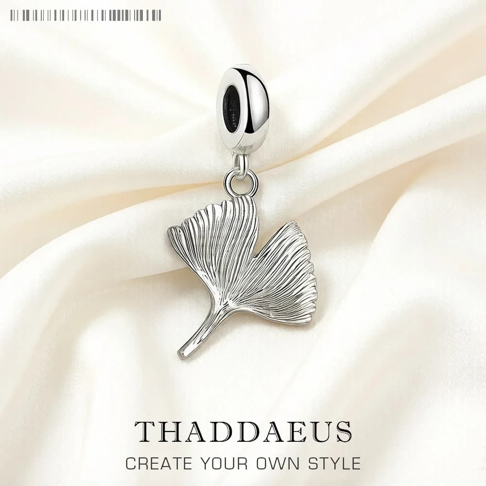 Group perle en argent regardé 925 pour hommes et femmes, pendentif en cuir chevelu Ginkgo, breloque pendante, cadeau de bijoux à bricoler soi-même