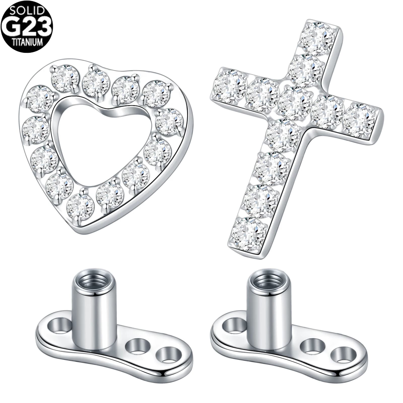 Haut d'ancre cutanée en titane, cœur, croix, avec Base, Micro piercing cutané, Surface de plongeur cutané, bijoux Sexy, 1 pièce