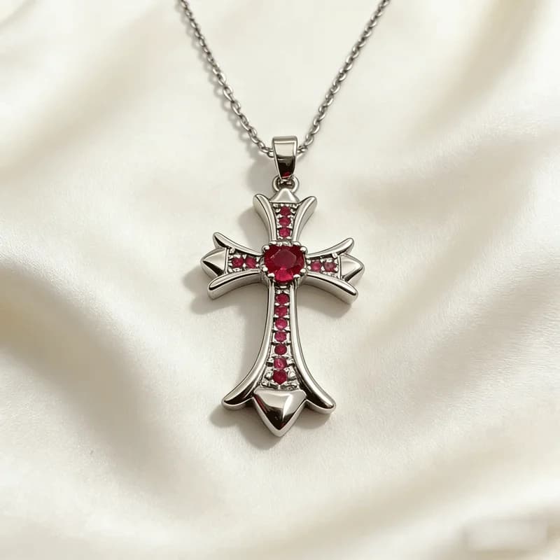 Collier Vintage avec pendentif croix rouge CZ, chaîne de clavicule plaquée or, bijoux élégants pour femmes, cadeau d'anniversaire pour fête