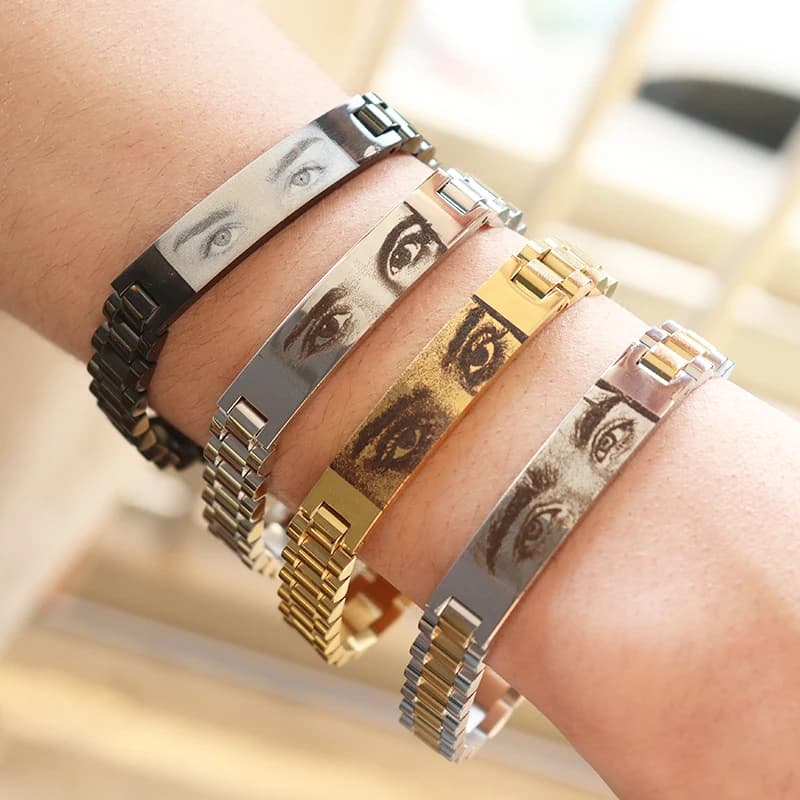 Bracelet de montre personnalisé de 12 mm avec gravure de photo d'œil, bracelet en acier inoxydable pour homme, bracelet personnalisé avec photo d'œil, cadeau pour homme, bijoux