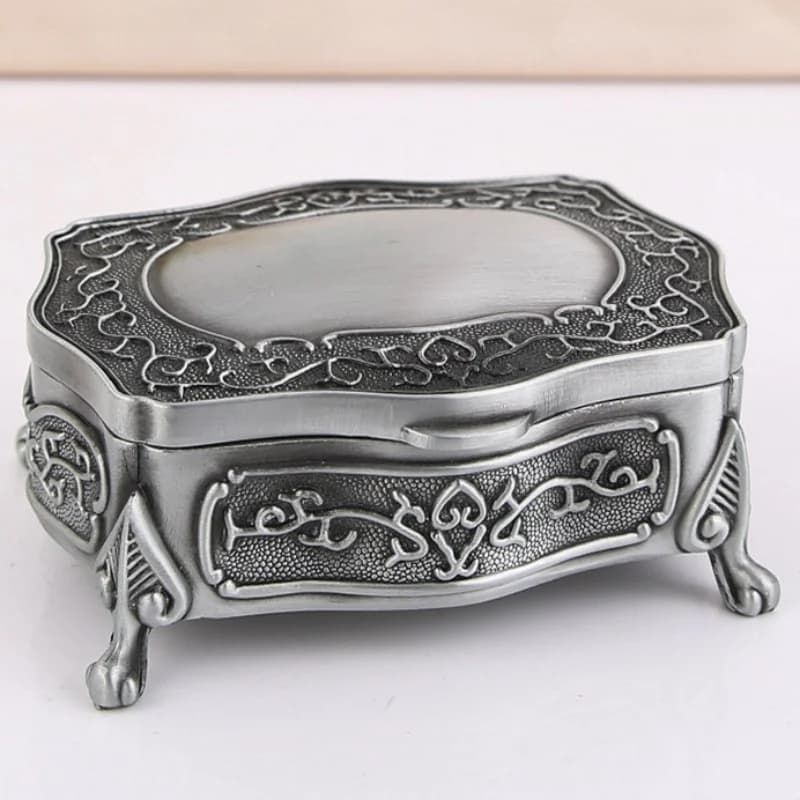 Boîte de rangement de bijoux, organisateur en argent ancien, pot de rangement en alliage de forme carrée, boucles d'oreilles, bague, cadeau Unique pour exposition de commode familiale