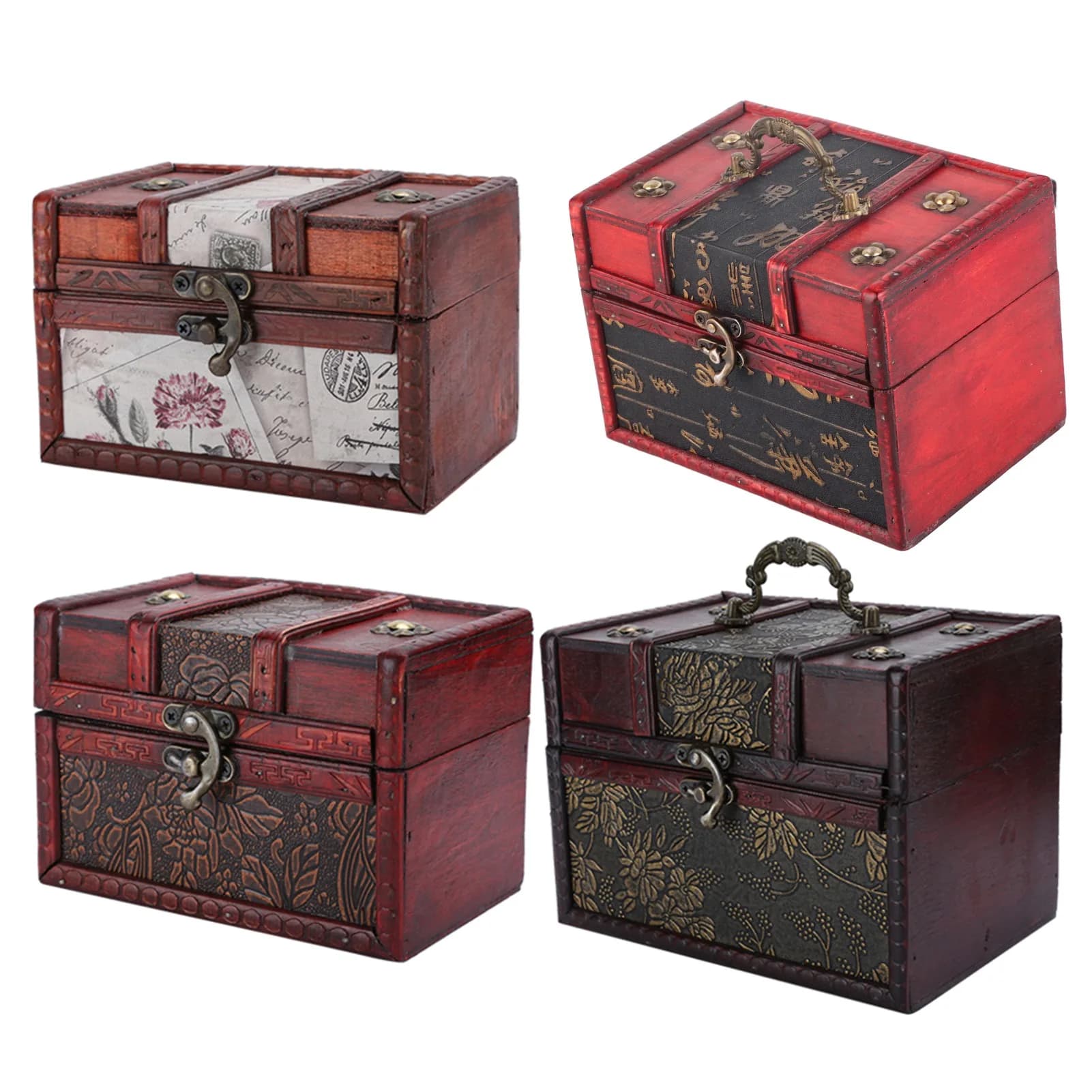 Boîte à bijoux vintage en bois de style européen rétro, étui de rangement, bibelots anciens, boîte de rangement, cadeau de fête des mères