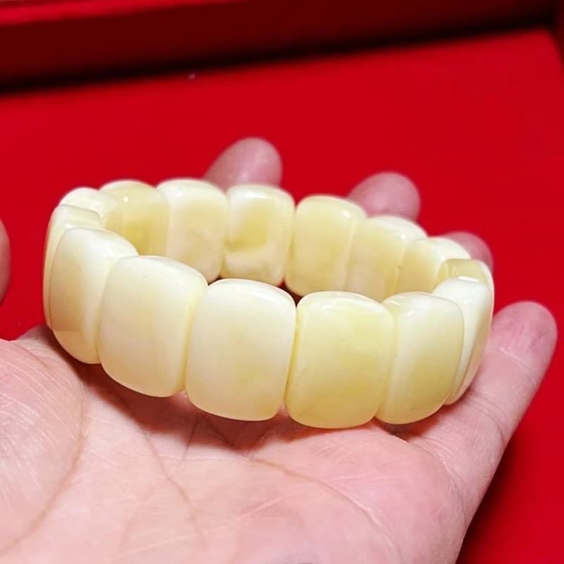 Bracelet large élastique en ambre de la Baltique naturel pour hommes et femmes