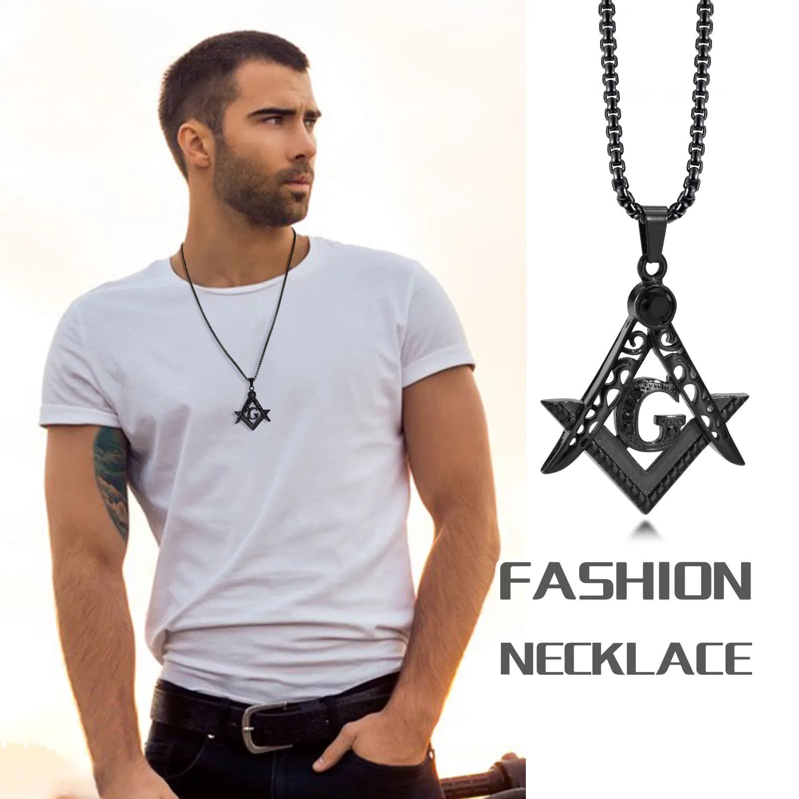 Vnox – collier maçonnique Cool pour hommes, pendentif symbole de boussole franc-maçon en acier inoxydable, bijoux Rock Punk