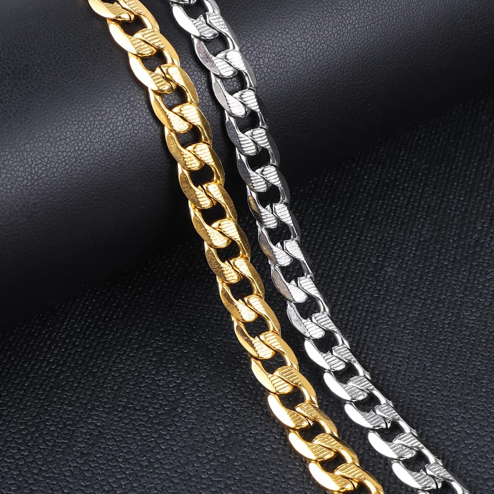 LUXUKISSKIDS Kpop chaînes à maillons pour homme femme bordure cubain 6/8MM solide Colar basique gothique colliers Punk accessoires en acier inoxydable