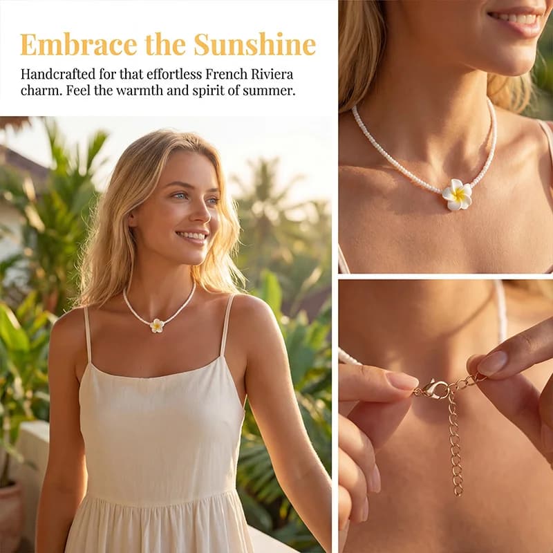 Collier Hawaïen à Fleurs pour Décoration de Fête d'Anniversaire d'Été Hawaïenne, Choker Bohème en Polymère, Cadeau Bijoux pour Femmes et Filles
