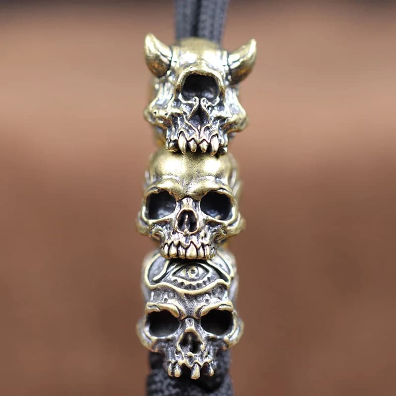 3 styles de pendentifs tête de mort en laiton, style punk rétro, pour accessoires de bracelet en paracorde DIY, outil EDC d'extérieur et cordon de parapluie