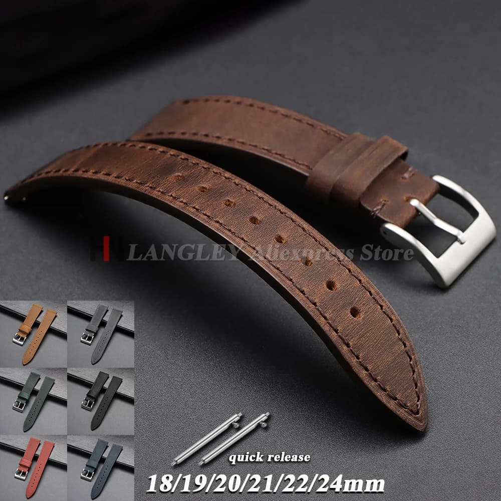 Bracelet de montre en cuir de veau véritable bracelet à dégagement rapide pour Seiko 18mm 19mm 20mm 21mm 22mm 24mm bracelets de montre intelligente marron Vintage