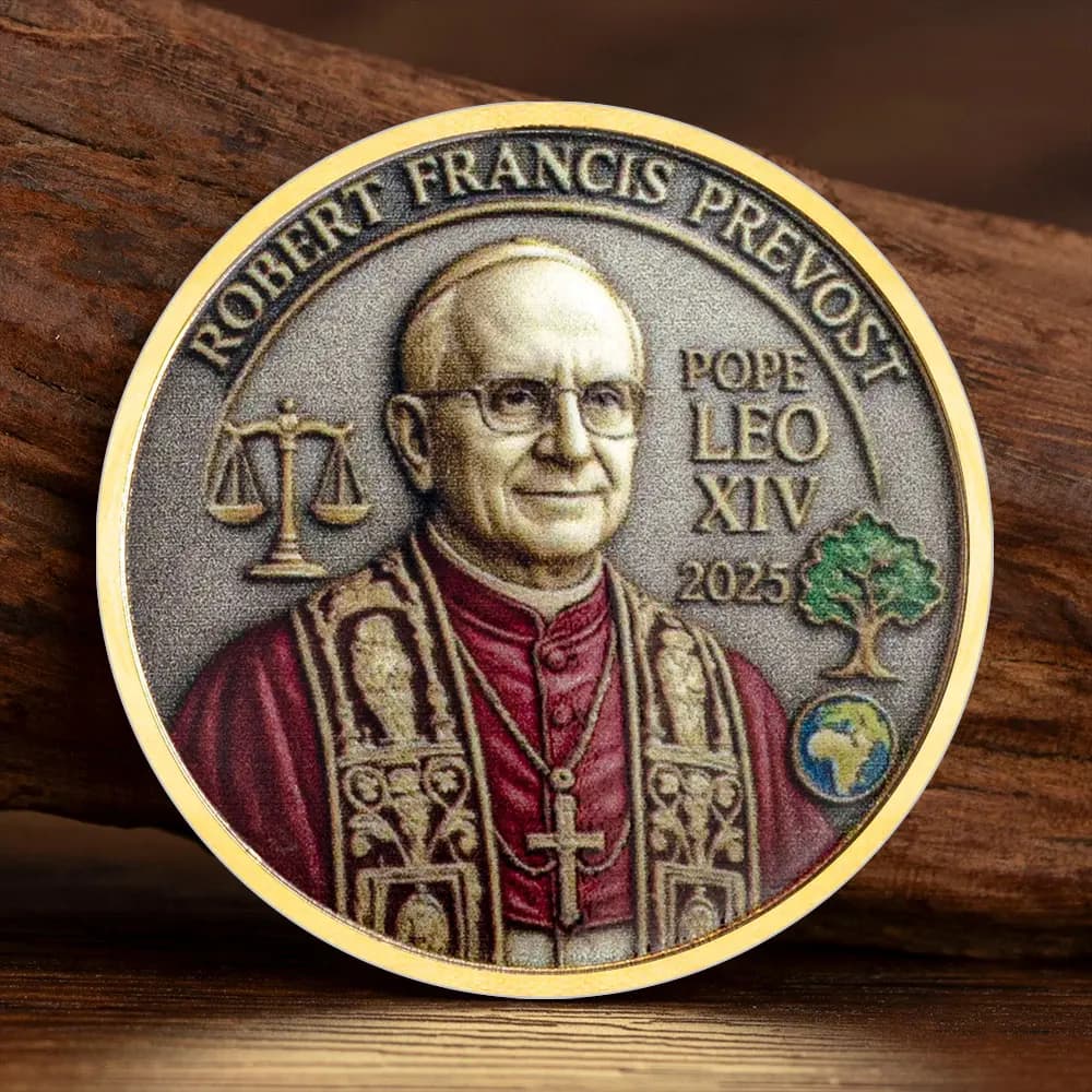 Pièce commémorative du pape Léon XIV de Robert Francis, plaquée or, imprimée UV