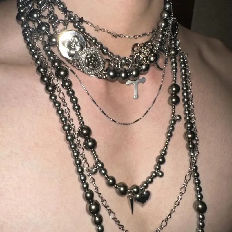 Collier de perles en argent désordonné, industrie lourde, ras du cou en acier titane, bijoux Punk Hip-hop