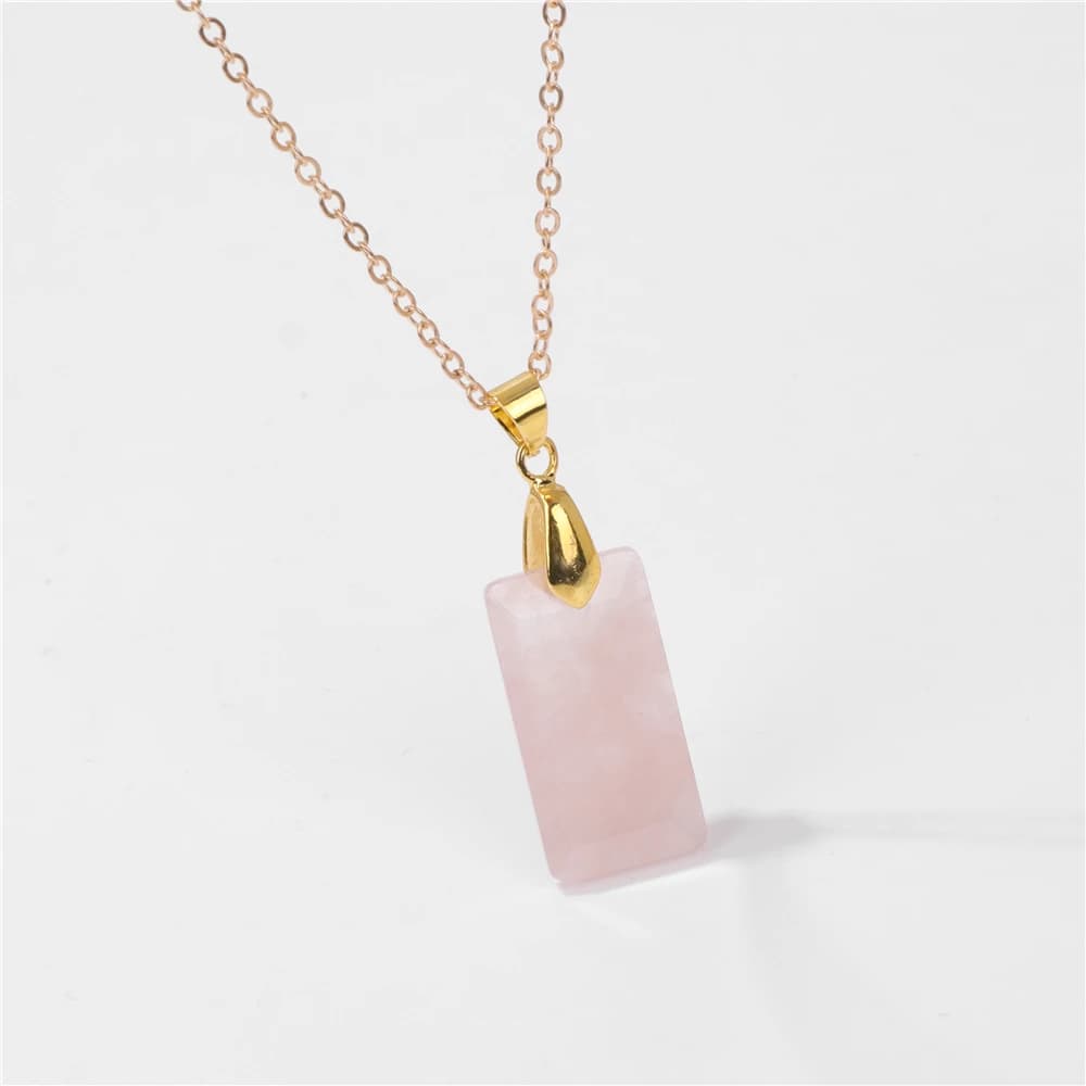 Pendentif rectangulaire en quartz rose pour hommes et femmes