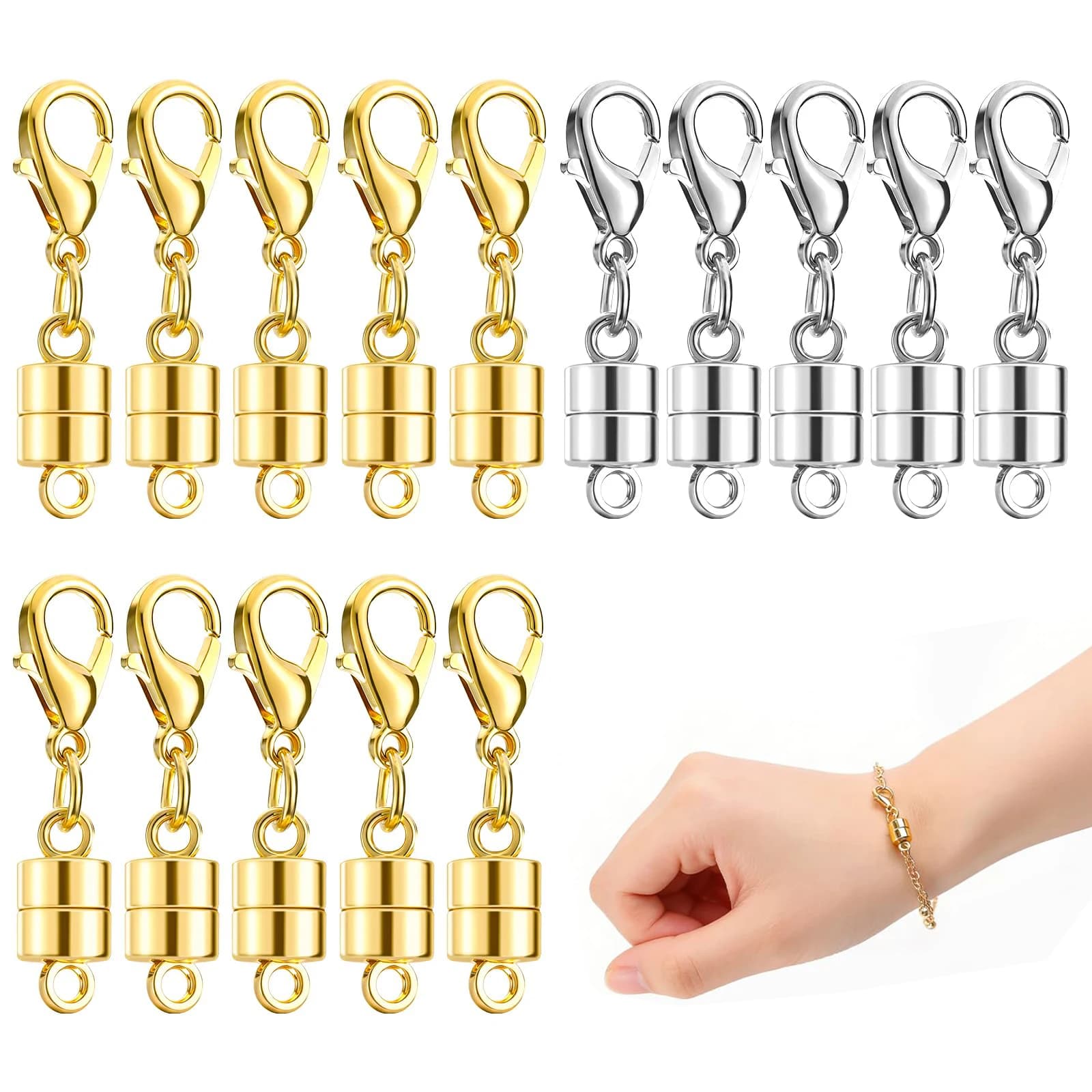 Fermoirs et attaches magnétiques pour colliers, 20 pièces, fermoirs dorés et argentés pour colliers, bijoux, bracelets, fabrication de bracelets, rallonges