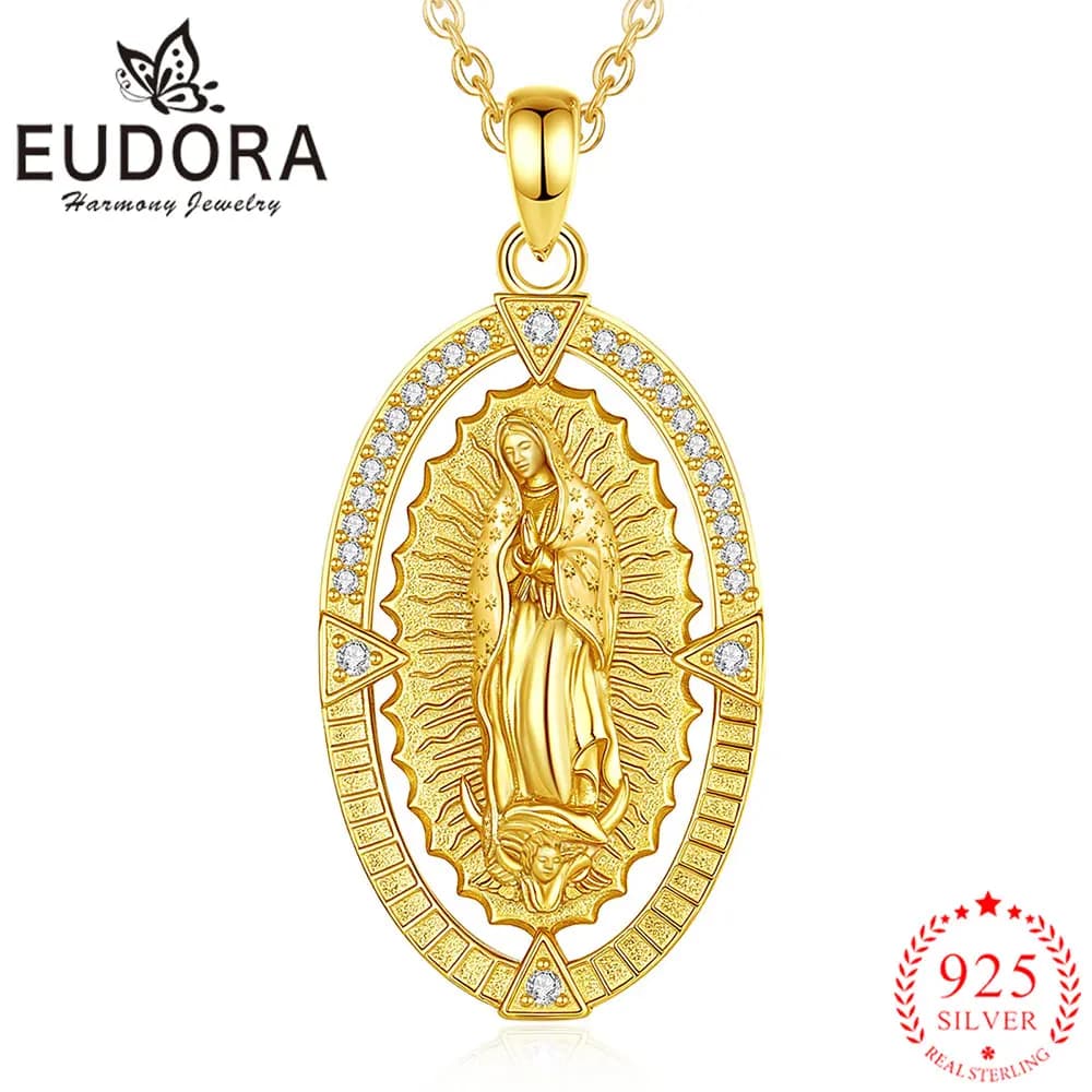 Eudora – collier Vierge Marie en argent Sterling 925, pendentif médaille de la mère de Dieu en Zircon, amulette, bijoux religieux, cadeau raffiné pour femme