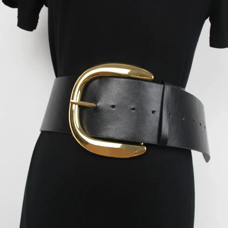 Grande boucle en métal ceinture de taille femmes Vintage marque de luxe concepteur large ceinture en polyuréthane sangle de taille pour chemise robe ceinture décoration