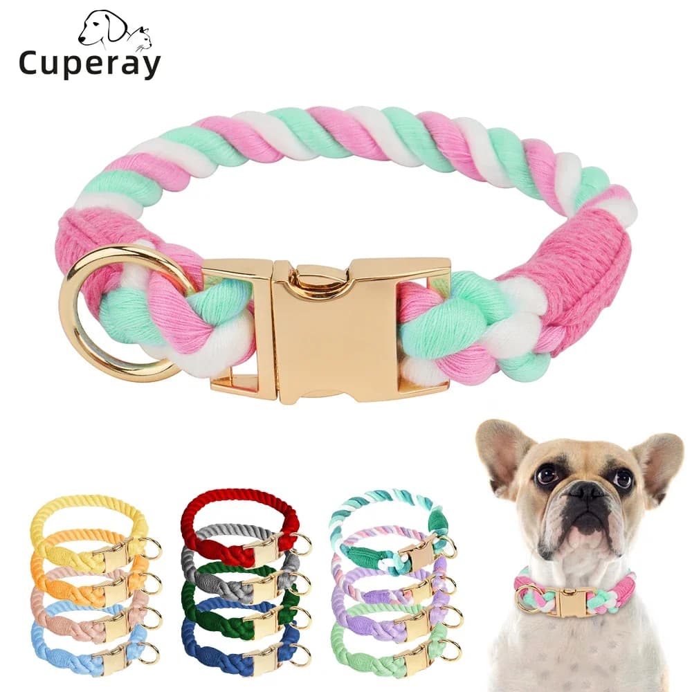 Collier pour chien couleurs acidulées, collier pour animaux de compagnie en coton polyester avec boucle en métal de haute qualité et crochet en D en alliage pour grands, moyens et petits chiens