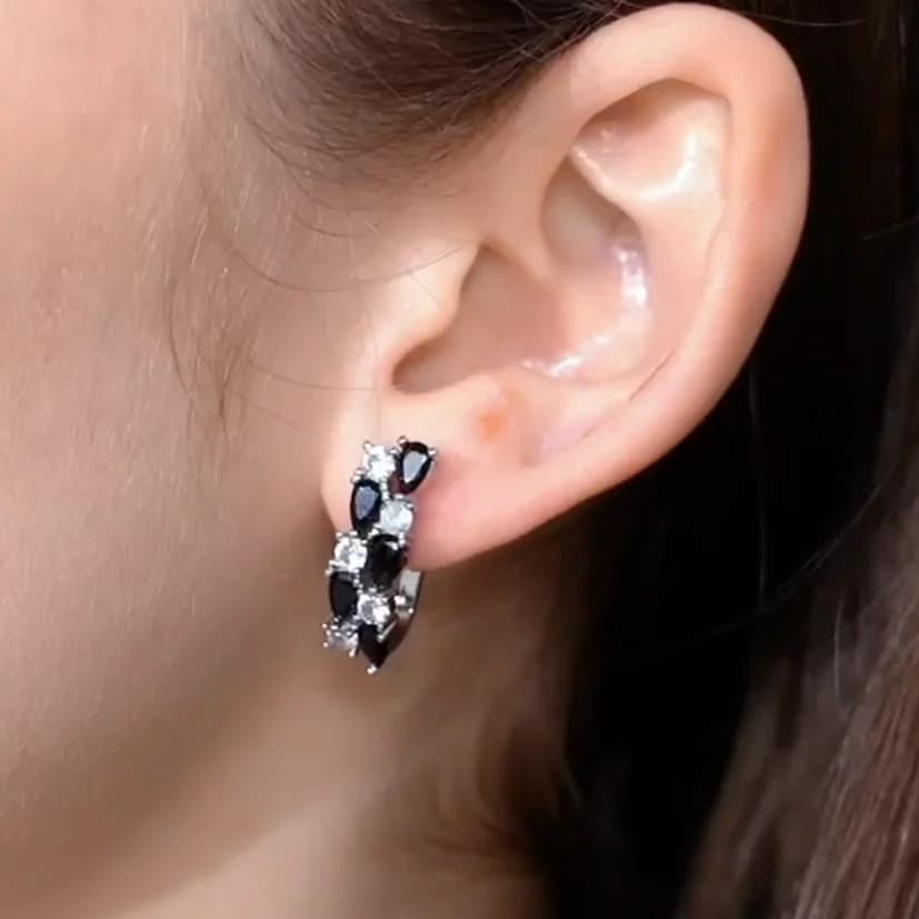 Boucles d'oreilles clous classiques en argent noir avec pierre spinelle noire pour femme, Bijoux Femme I228