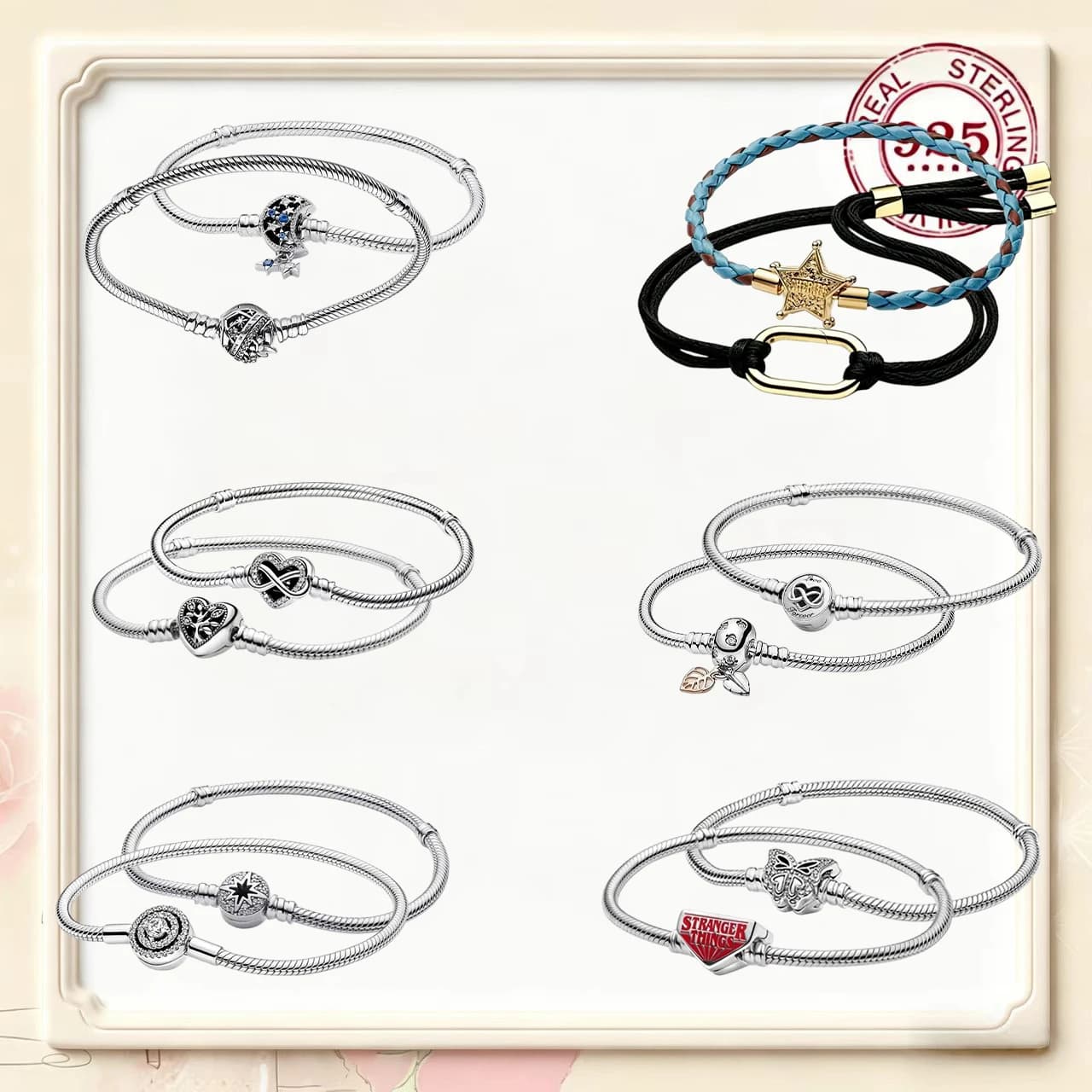 Bracelet bohème en argent S925, avec cordons détachables pour superposition. Cadeau idéal pour les femmes en vacances.