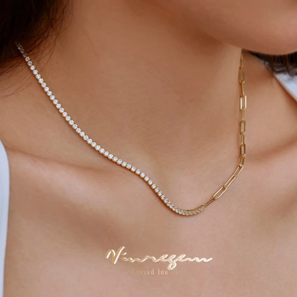 Collier chaîne tennis Vinregem avec saphir synthétique