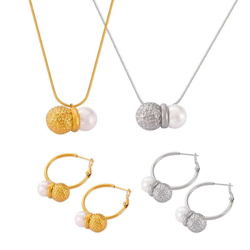 Amaiyllis 18K or minimaliste Hip Hop pendentif cacahuète incrusté de perles de coquillage collier et boucles d'oreilles ensemble de bijoux