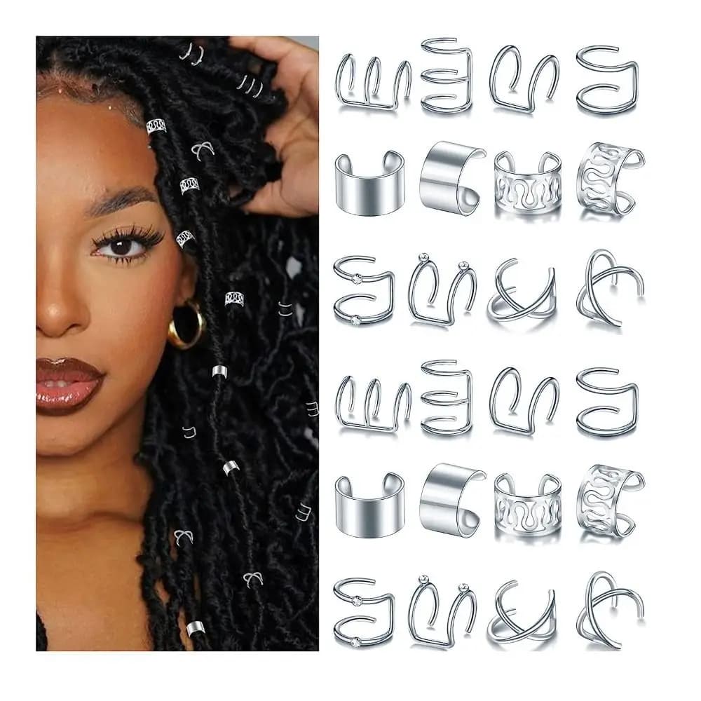 Bijoux de cheveux pour tresses avec biscuits pour hommes et femmes, pinces de tresse, mancommuniste d'oreille non perçantes, accessoires de dreadlock, 12 pièces par ensemble