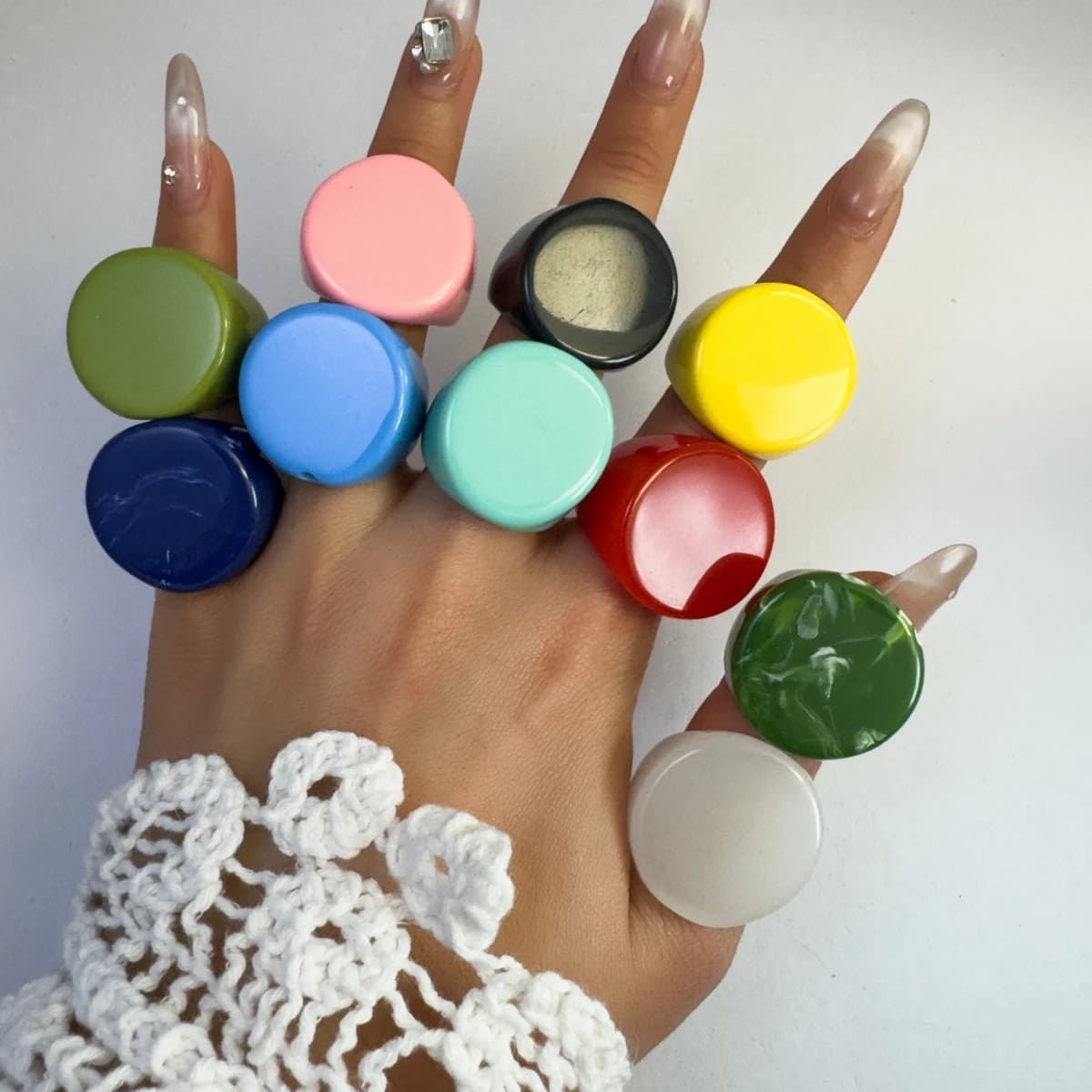 Docona – bague colorée rétro en acrylique, bijoux circulaires géométriques larges, adaptés aux cadeaux quotidiens pour femmes
