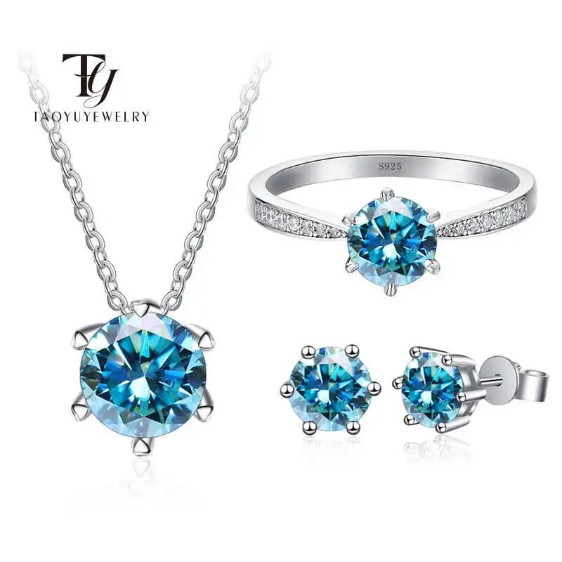Ensembles de bijoux de mariage classiques pour femmes, 1carat, collier en argent S925, boucles d'oreilles, bague en diamant Moissanite, cadeaux avec GRA