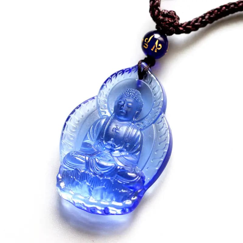 Collier pendentif Bouddha médicinal en céramique bleue pour hommes et femmes, porte-bonheur et cadeau porte-bonheur