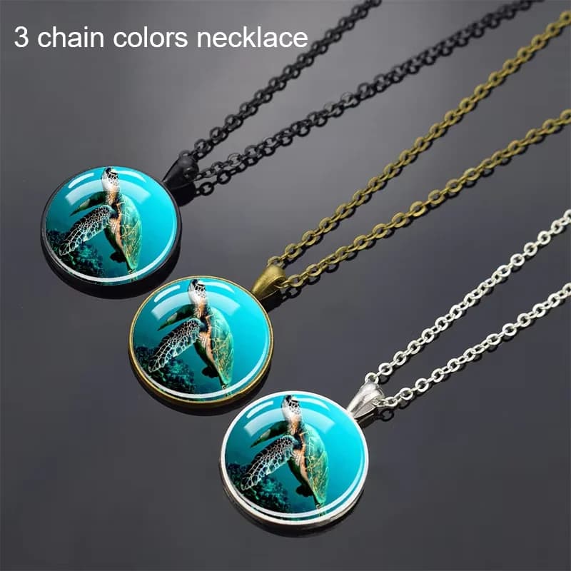Collier Animal marin tortue de mer étoile de mer dauphin hippocampe conque requin longue chaîne dôme en verre pendentif été plage mode