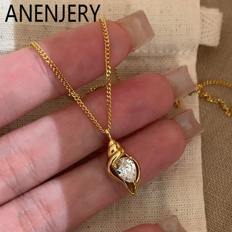 Collier pendentif coquillage zircon ANENJERY pour femme