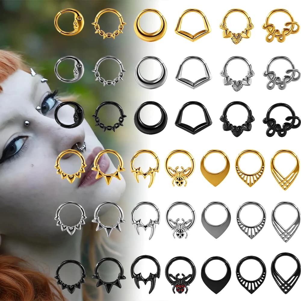 Bijoux de Septum en acier inoxydable, différents Styles, anneaux de Septum, boucles d'oreilles Daith Helix pour femmes, bijoux de perçage de Septum CZ 16G, 1 pièce