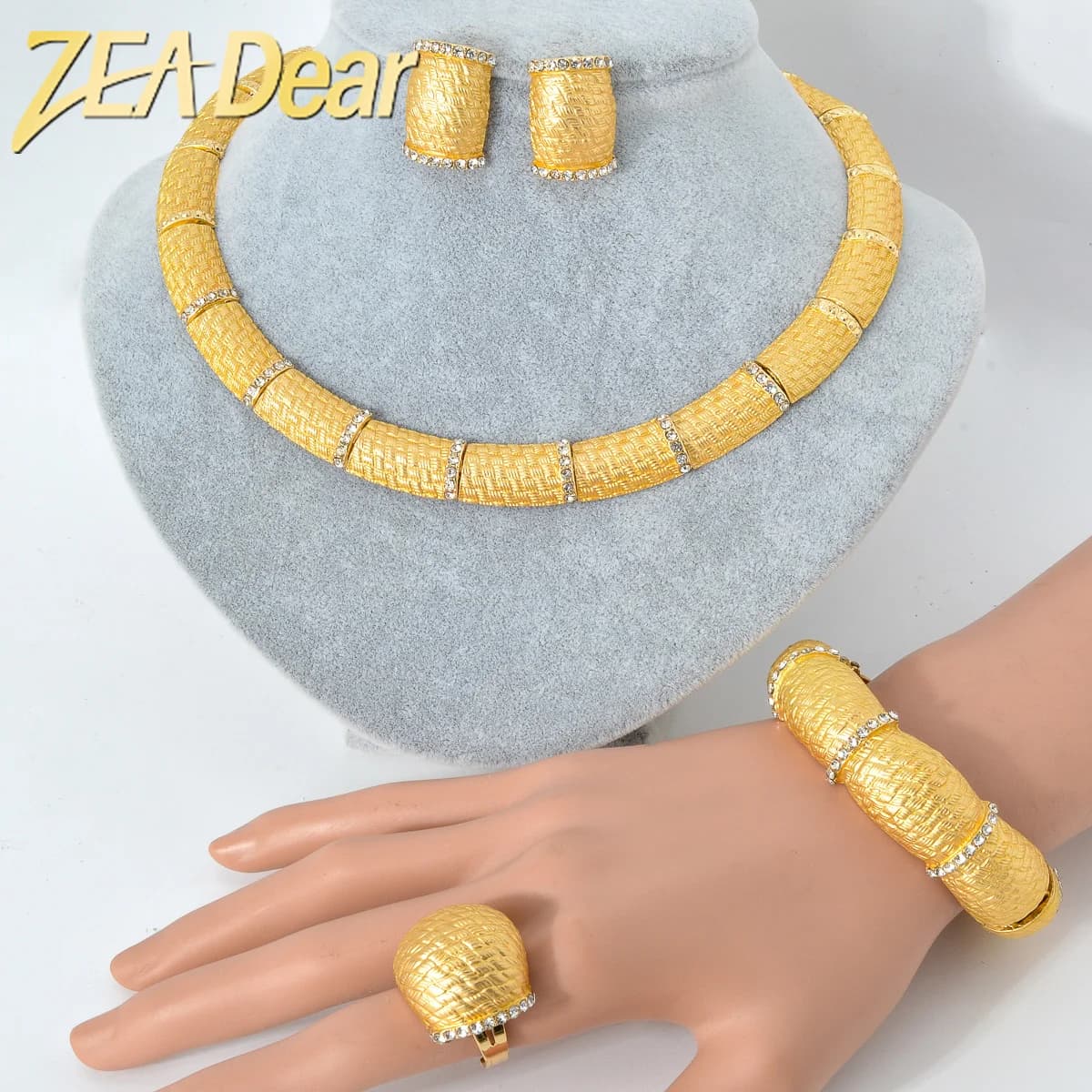 Zea51-Bijoux de mariage italiens en or 18 carats, collier de documents de luxe, boucles d'oreilles, bague, bracelets pour patients, cadeaux africains, ensemble de 4 pièces