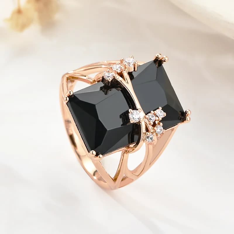 Wbmqda – bagues en pierre carrée noire pour femmes, couleur or Rose 585, haute qualité, accessoires bijoux de fête quotidiens