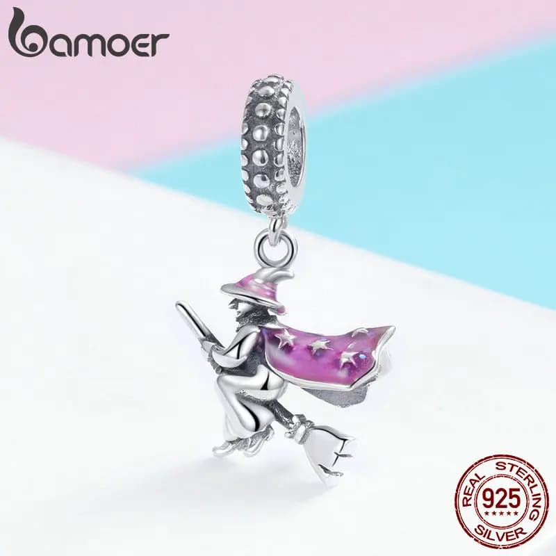 BAMOER authentique 100% 925 argent Sterling sorcière magique pendentif breloques adapté aux femmes Bracelets bijoux à bricoler soi-même Halloween cadeau SCC914