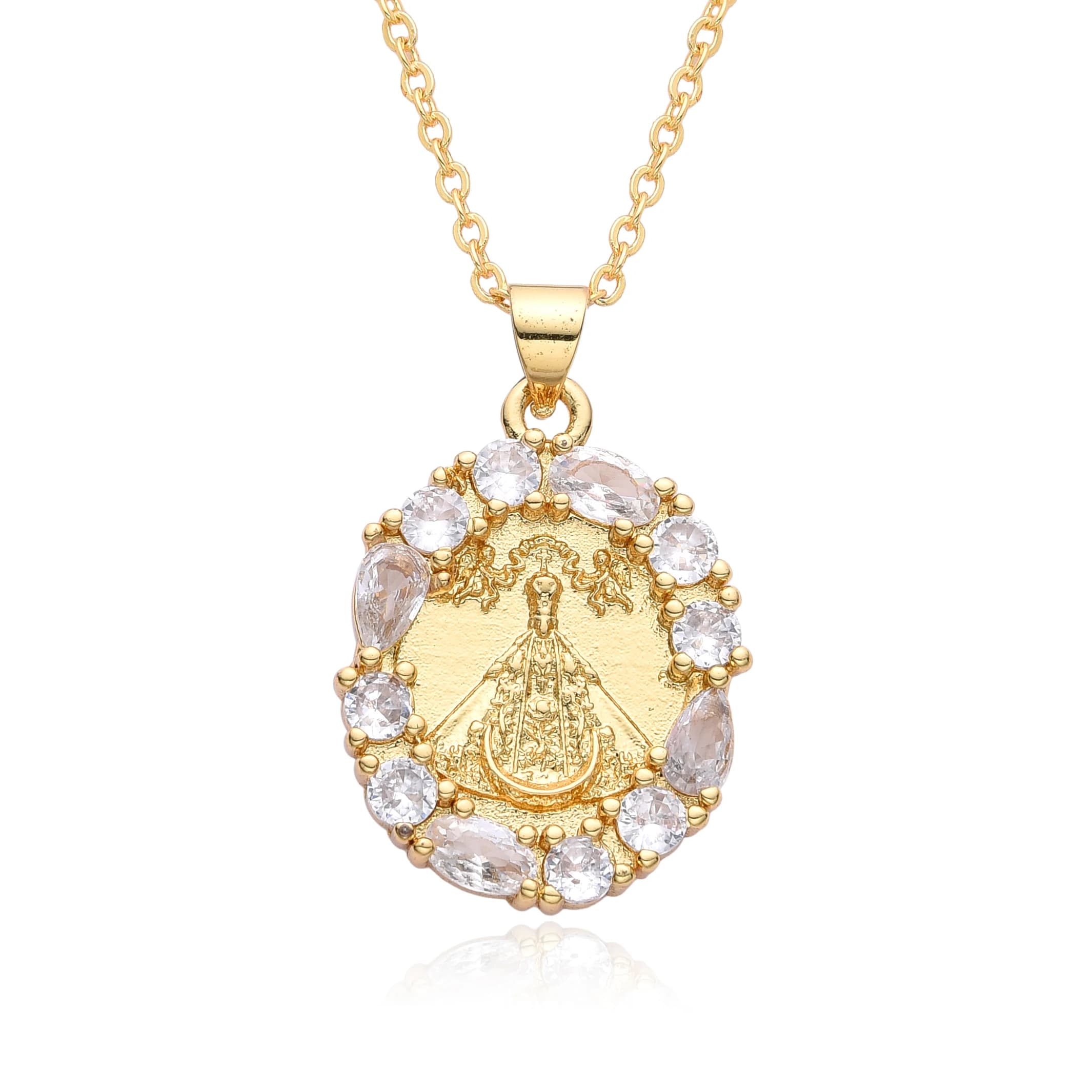 Collier plaqué or avec pendentif Notre-Dame de Saint-Jean des Lacs, breloques catholiques Mary, Nuestra Señora de San Juan de los Lagos