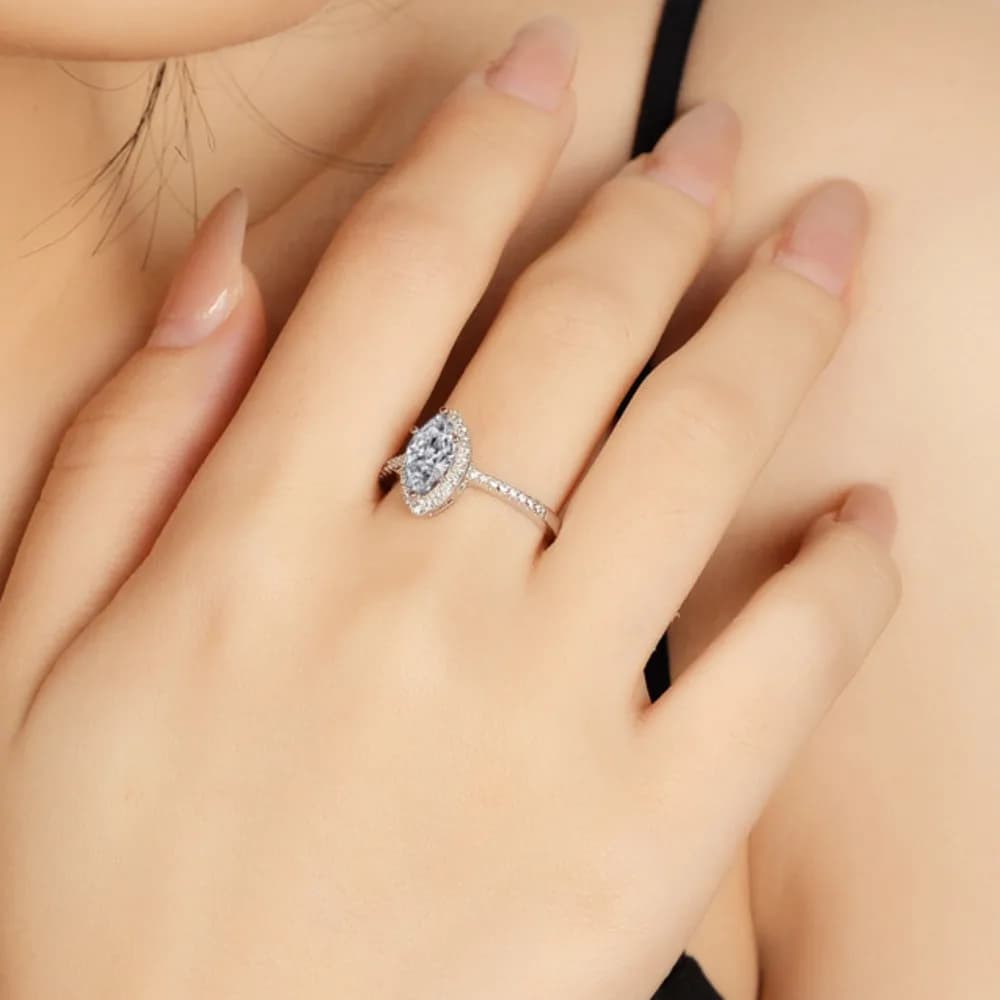 Bague en argent BR S925, bague en moissanite taille marquise 1 carat pour femme, style européen et américain, bijoux en moissanite exquis D VVS1