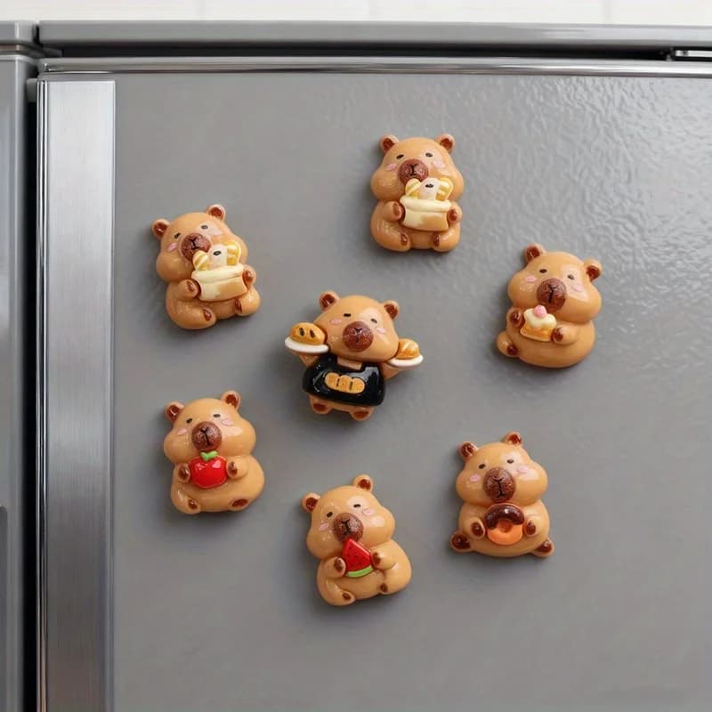 Lot de 6 Aimants de Réfrigérateur Gourmands en Résine Capybara pour Réfrigérateurs et Tableaux d'Affichage