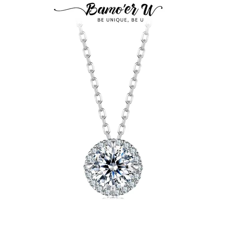 Bamoer U – collier Moissanite en argent Sterling 925, 0.5/1CT, Design unique entouré de Zircon, collier certifié pour femmes, bijoux fins