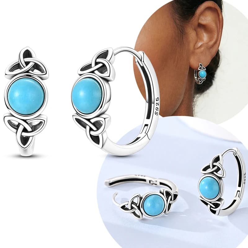 Boucles d'oreilles originales en argent Sterling 925, Design Unique, nœud celtique, bleu Turquoise, bijoux cadeau pour femmes