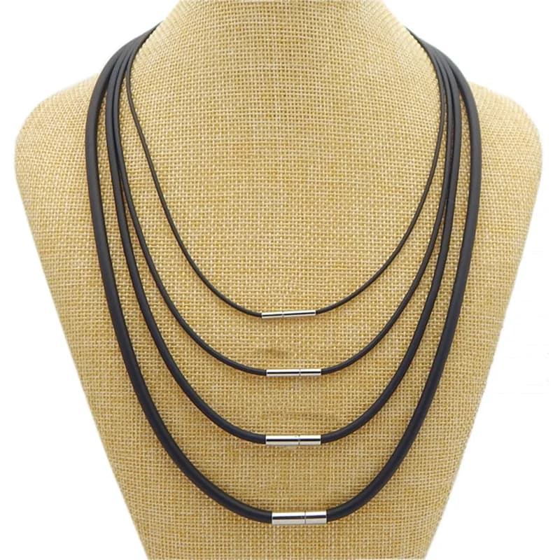 3mm 4mm noir caoutchouc cuir corde chaîne collier ras du cou en acier inoxydable fermeture connecteur boucle cordon Collier bijoux à bricoler soi-même 70cm