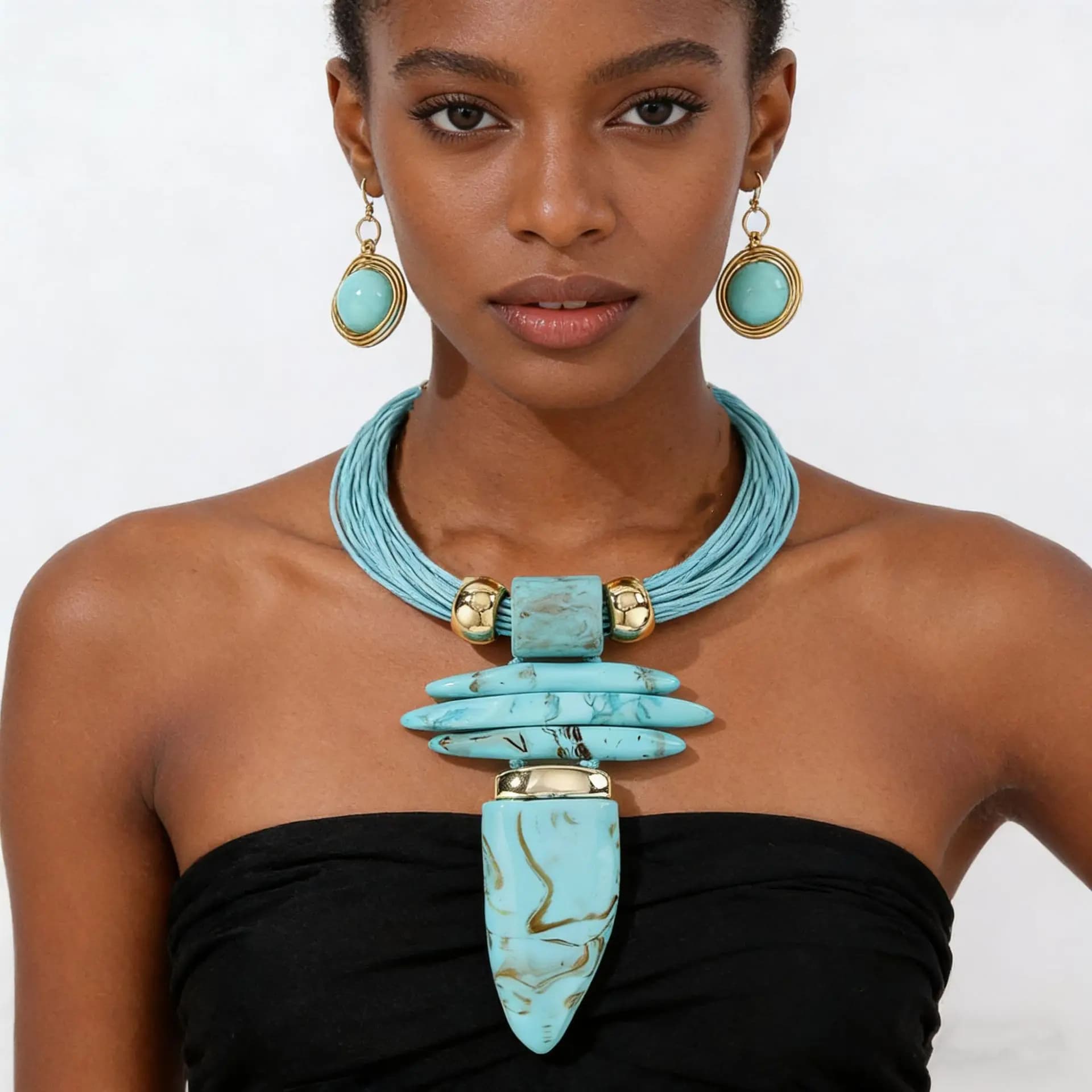 Ensemble de boucles d'oreilles et collier pendentif en corne en résine, bijoux de déclaration audacieuse pour femmes, accessoire de Style exagéré pour fête, usage quotidien, cadeau